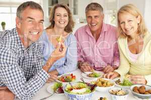 Mid age couples enjoying meal at home