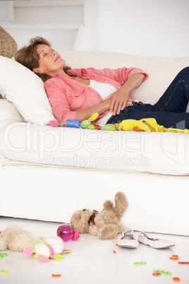 Exhausted grandmother enjoying a rest