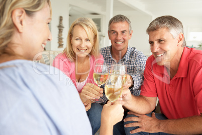 Mid age couples drinking together at home