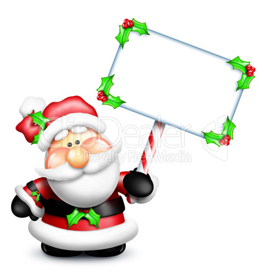 Cartoon Santa Holding Blank Sign