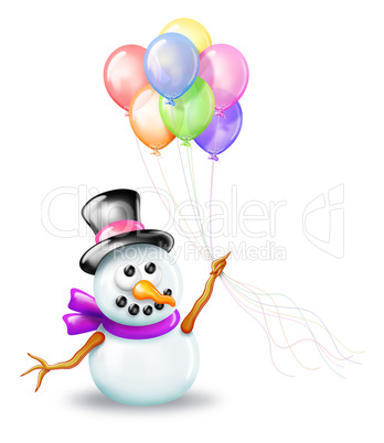 Cartoon Snowman with Party Balloons