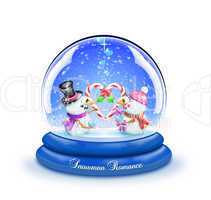 Snow Globe with Boy and Girl Snowman Holding Candy Can Heart