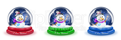 Christmas Snowman Snow Globes with Snowman Drawing Heart