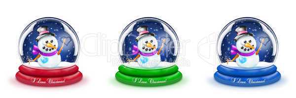 Christmas Snowman Snow Globes with Snowman Drawing Heart