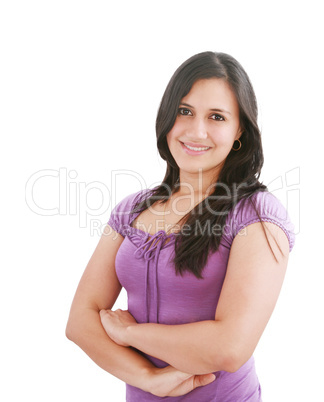 Smiling business woman. Isolated over white background