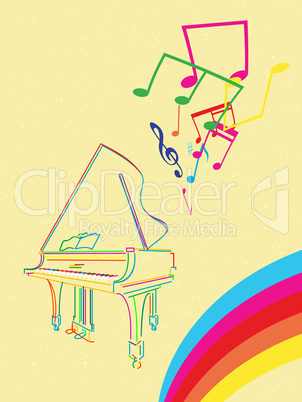 Grand piano with musical notes