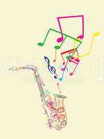 Saxophone with musical notes