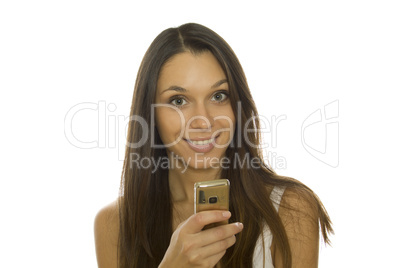 Woman reading message on mobile phone