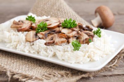 frisches Reisgericht mit Pilzen / fresh meal with rice and mushr