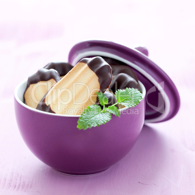 Kekse mit Schokoladenüberzug / fresh cookies in bowl