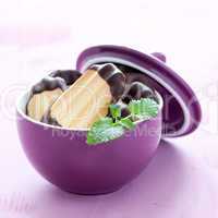 Kekse mit Schokoladenüberzug / fresh cookies in bowl