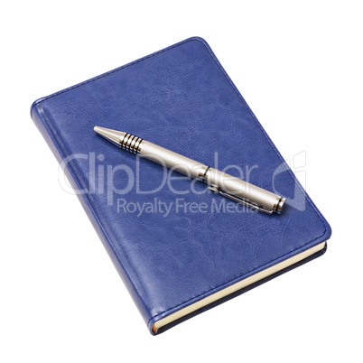 blue diary and a pen