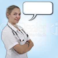 Female doctor with empty speech bubble