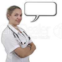 Female doctor with empty speech bubble