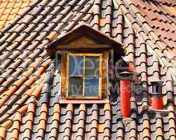 old tiles roof and window