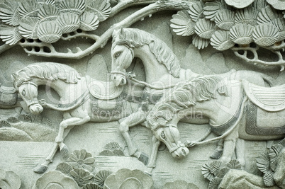 Carving on buddhism temple wall