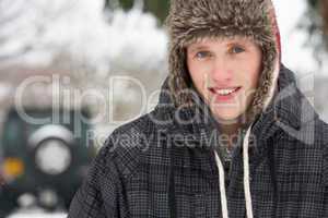Young man in snow