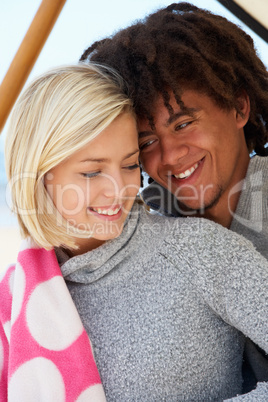 Portrait teenage couple outdoors