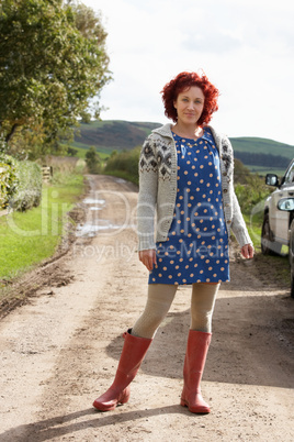 Woman on country path