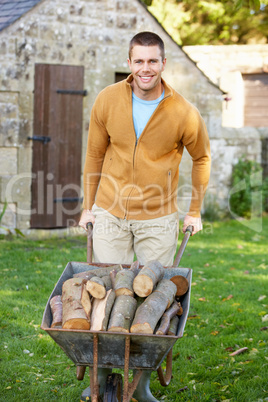 Man working in country garden