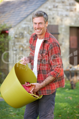 Man working in country garden