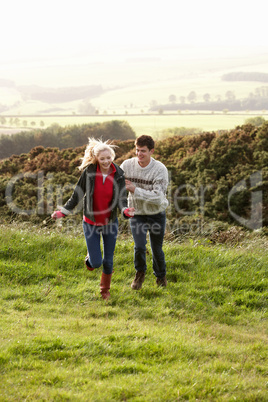 Young couple on country walk