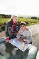 Young couple on country drive