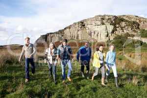 Young adults on country walk