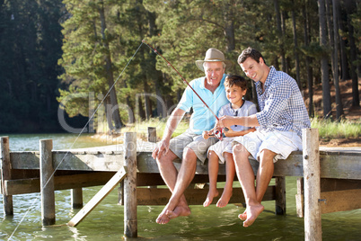 Father,son and grandson fishing together