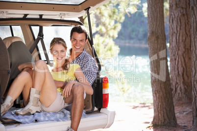 Young couple on day out in country