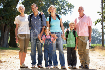 Three generation family on country walk