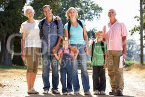 Three generation family on country walk