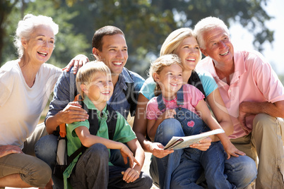 Three generation family on country walk