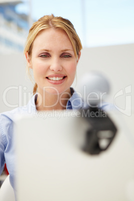 Businesswoman using skype
