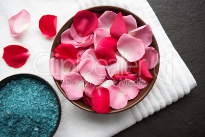 Rose petals and bath crystals