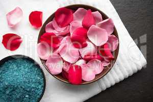 Rose petals and bath crystals