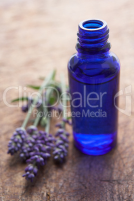 Lavender flowers and scent bottle