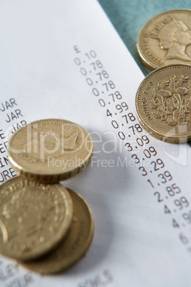 Till receipt and coins