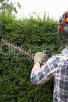 Man trimming hedge