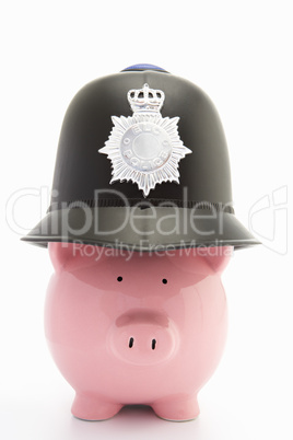 Piggybank with policeman's helmet