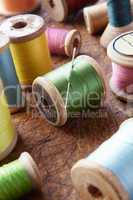 Cotton reels on table top