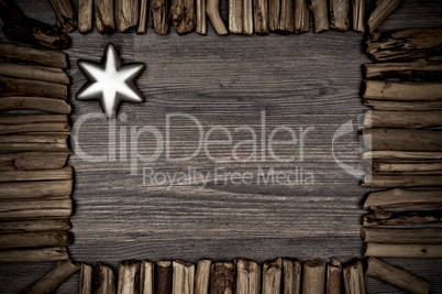 Wooden background with a silverstar