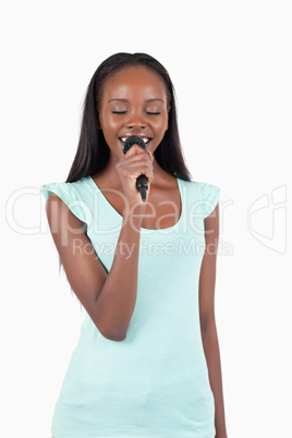 Cheerful smiling female singer