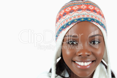 Close up of smiling woman with hat on