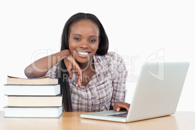 Student working with a laptop