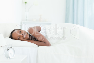 Calm woman waking up