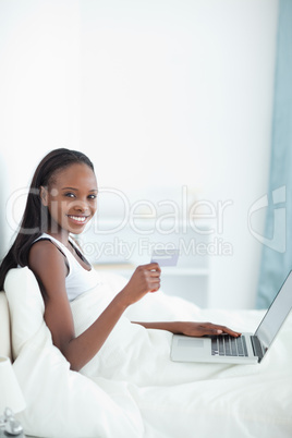 Portrait of a woman shopping online