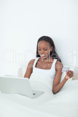 Portrait of a woman purchasing online