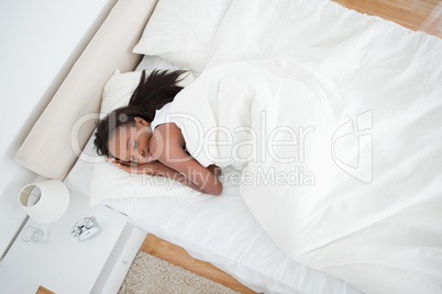 Above view of a woman sleeping