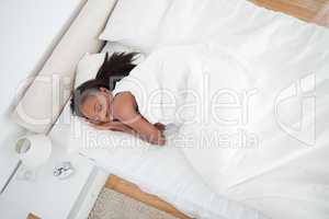 Above view of a woman sleeping
